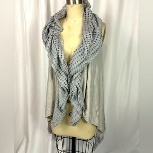 Lily Gray Modal Mesh Ruffle Duster Cardigan Vest Small